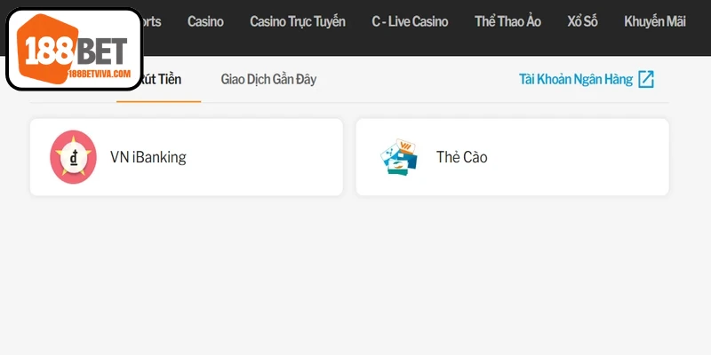 Các phương thức rút tiền 188BET phổ biến